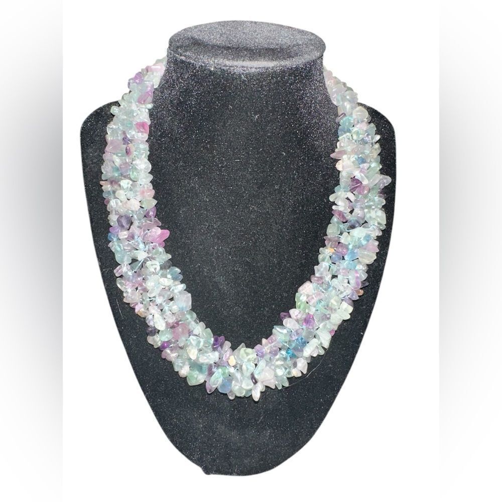 Beautiful Rainbow Fluorite Chips Necklace. 16 inches long. - Picture 2 of 6